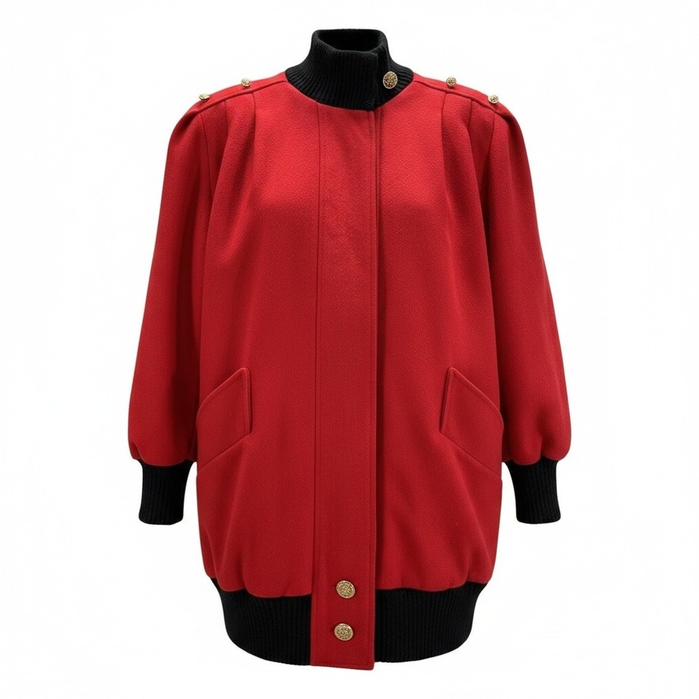 Vintage 80s Herman Kay Oversized Fit Statement Coat 6 Red Black Gold Buttons